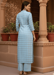 Women’s Light Blue Printed Straight Kurta