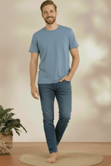 Men’s Light Blue Round Neck Cotton T-Shirt