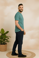 Men’s Teal Green Classic Round Neck Cotton T-Shirt