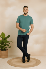 Men’s Teal Green Classic Round Neck Cotton T-Shirt