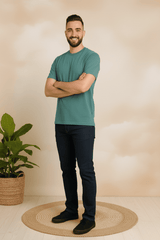 Men’s Teal Green Classic Round Neck Cotton T-Shirt