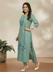 Mint Green Floral Embroidered Kurta