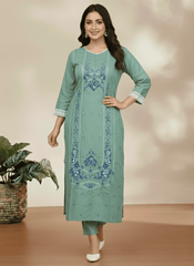 Mint Green Floral Embroidered Kurta