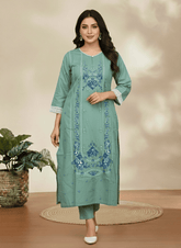 Mint Green Floral Embroidered Kurta
