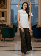 Elegant White Top with Printed Palazzo Pant
