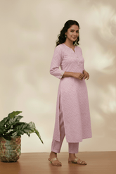 Soft Pink Chevron Printed Kurta Set