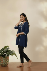 Navy Blue Embroidered Tunic Top