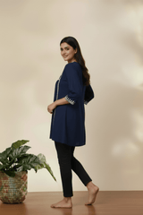 Navy Blue Embroidered Tunic Top