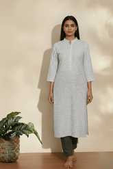 Minimal White Printed Straight Kurta Top