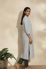 Minimal White Printed Straight Kurta Top