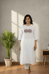 White Embroidered Long Kurta Top