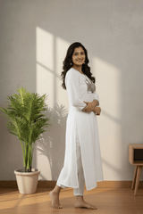 White Embroidered Long Kurta Top