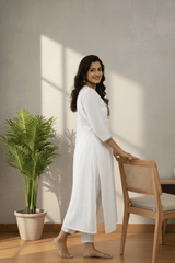 White Embroidered Long Kurta Top