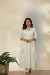 Ivory Floral Embroidered Anarkali Kurta Top