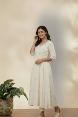 Ivory Floral Embroidered Anarkali Kurta Top