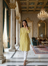 Women’s Yellow Floral Printed Straight Kurta
