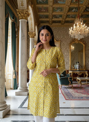 Women’s Yellow Floral Printed Straight Kurta