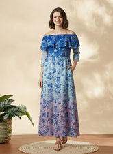 Women’s Elegant Off-Shoulder Ombre Floral Maxi Dress
