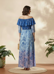 Women’s Elegant Off-Shoulder Ombre Floral Maxi Dress