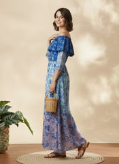 Women’s Elegant Off-Shoulder Ombre Floral Maxi Dress