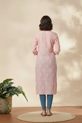 Elegant Pink Embroidered Kurta with Side Pockets