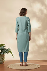 Solid Green Cotton Kurta with Pocket – Women’s Wear