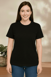 Women’s Classic Black Round Neck Cotton T-Shirt