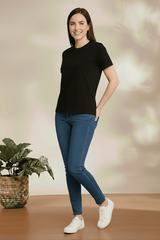 Women’s Classic Black Round Neck Cotton T-Shirt
