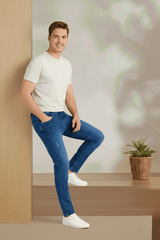 Classic Slim Fit Blue Denim Jeans for Men