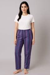 Purple Printed Cotton Lounge Pant For Women