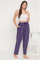Purple Printed Cotton Lounge Pant For Women