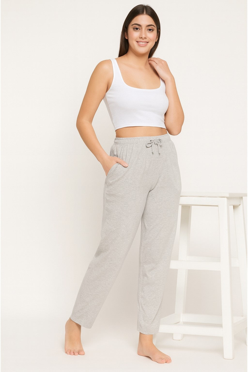 Light Grey Cotton Lounge Pant For Women