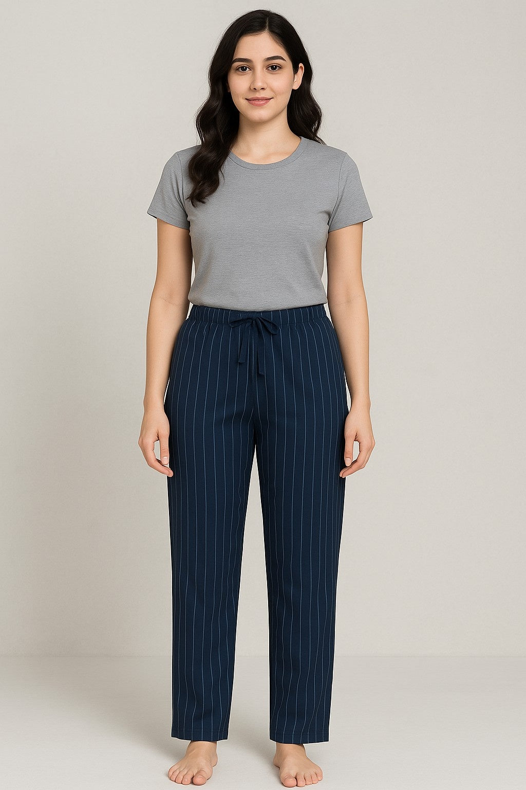 Navy Blue Pinstripe Cotton Lounge Pant For Women