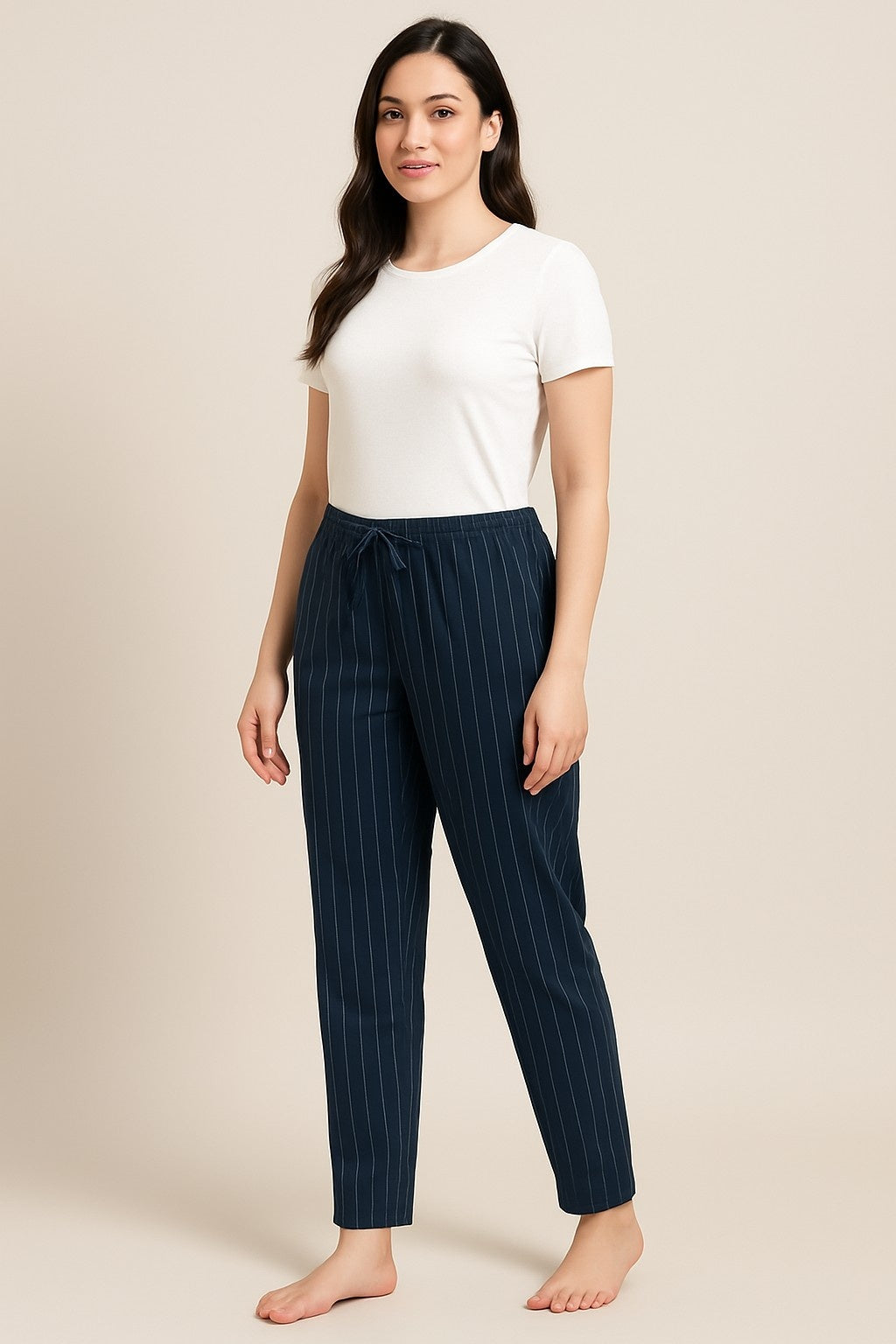Navy Blue Pinstripe Cotton Lounge Pant For Women