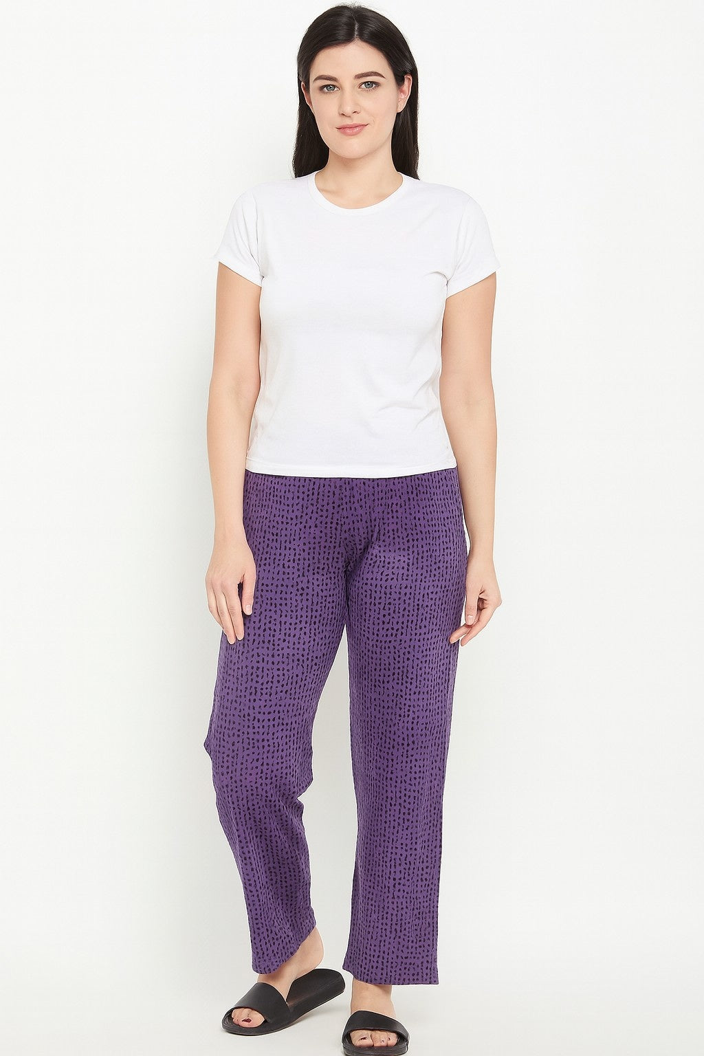 Purple Printed Cotton Lounge Pant For Women