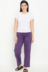 Purple Printed Cotton Lounge Pant For Women