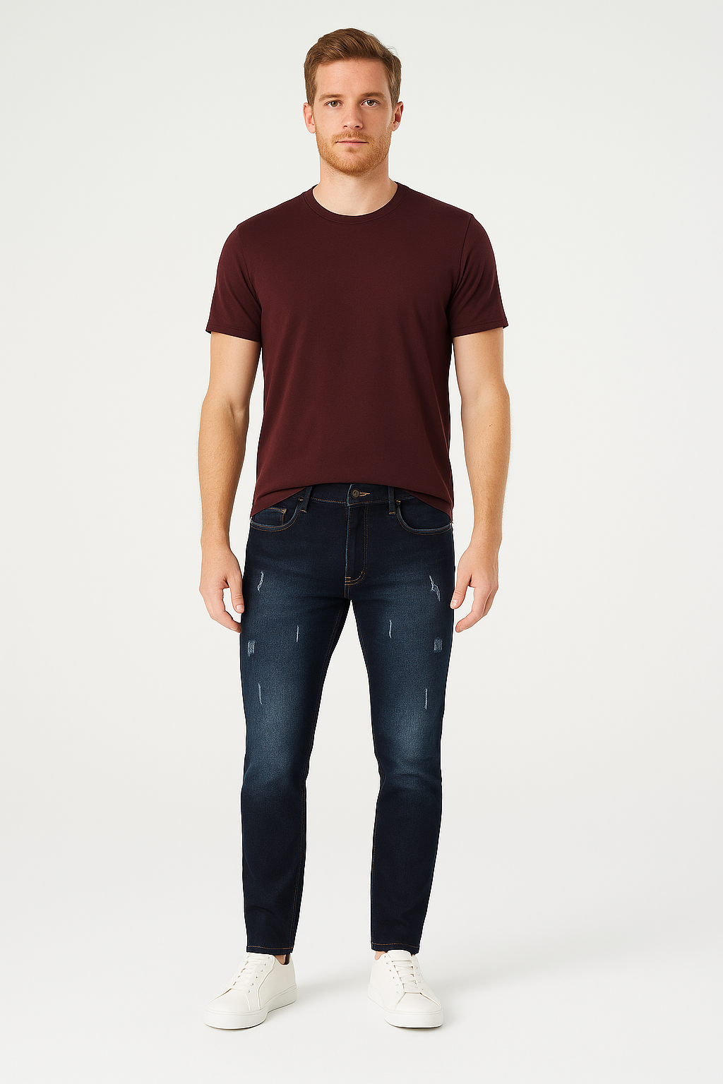 Dark Blue Slim Fit Distressed Jeans