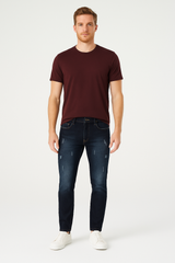 Dark Blue Slim Fit Distressed Jeans