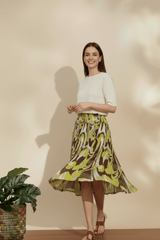 Flowy Abstract Print Midi Skirt